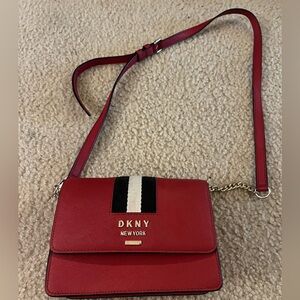 DKNY Red Crossbody Bag with Stripe Accent